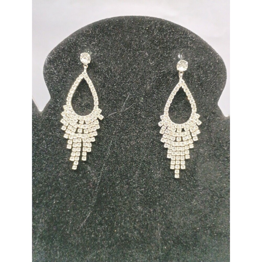 INC International Concepts silver tone chandelier earrings featuring clear...